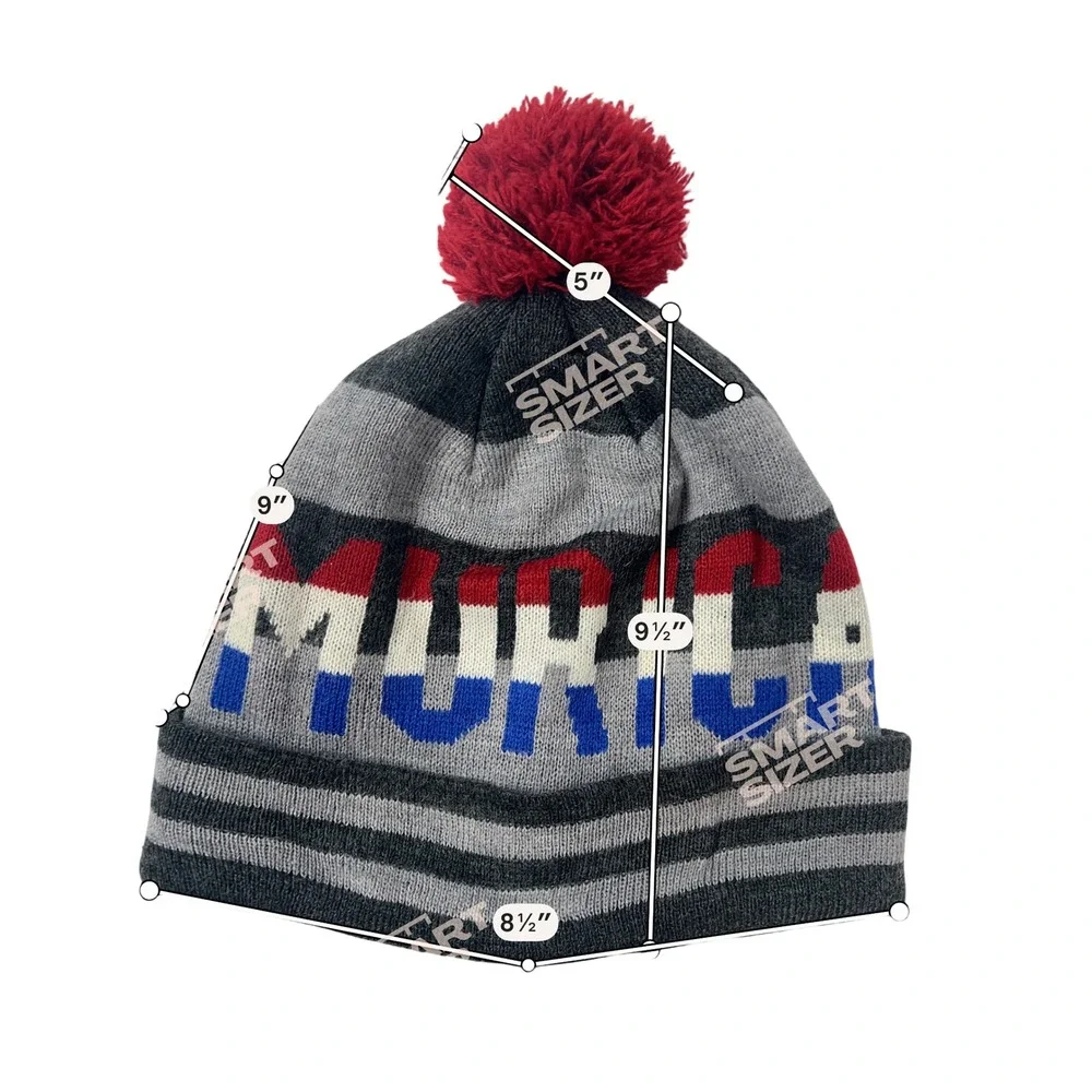American Eagle Murica Beanie Grey Striped Pom Pom Knit Hat Patriotic One‎ Size